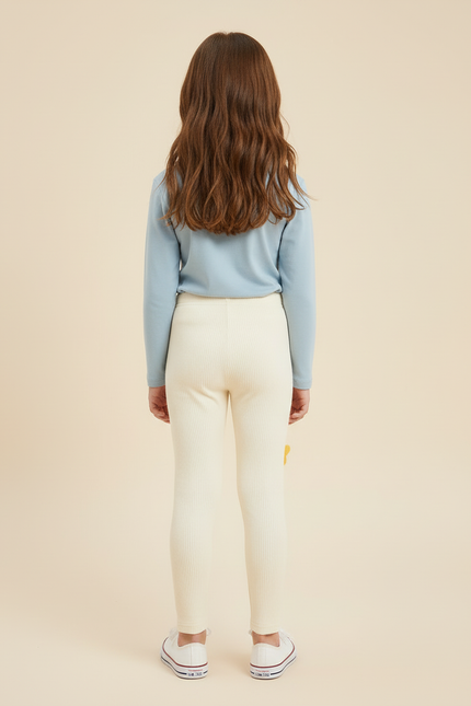Pantalon Beige Côtelé Élastique Brodé Papillon Fille - Maille - vue 2