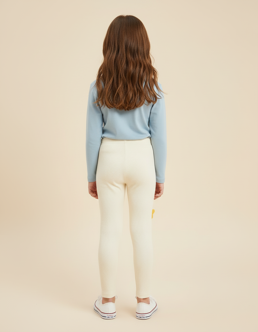 Pantalon Beige Côtelé Élastique Brodé Papillon Fille - Maille - vue 2
