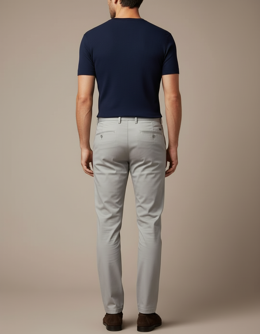 Pantalon Beige Homme Chino Slim Confortable - Gris Gabardine - vue 2