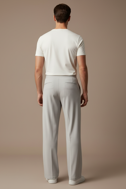 Pantalon Beige Ample Fluide Décontracté Confortable Homme - Gris Viscose - vue 2