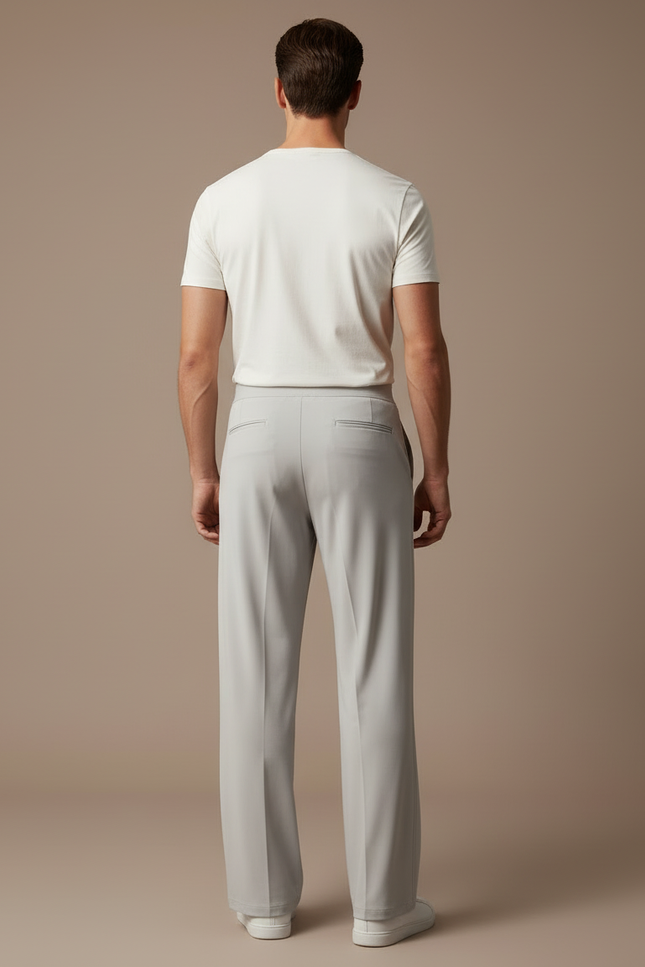 Pantalon Beige Ample Fluide Décontracté Confortable Homme - Gris Viscose - vue 2