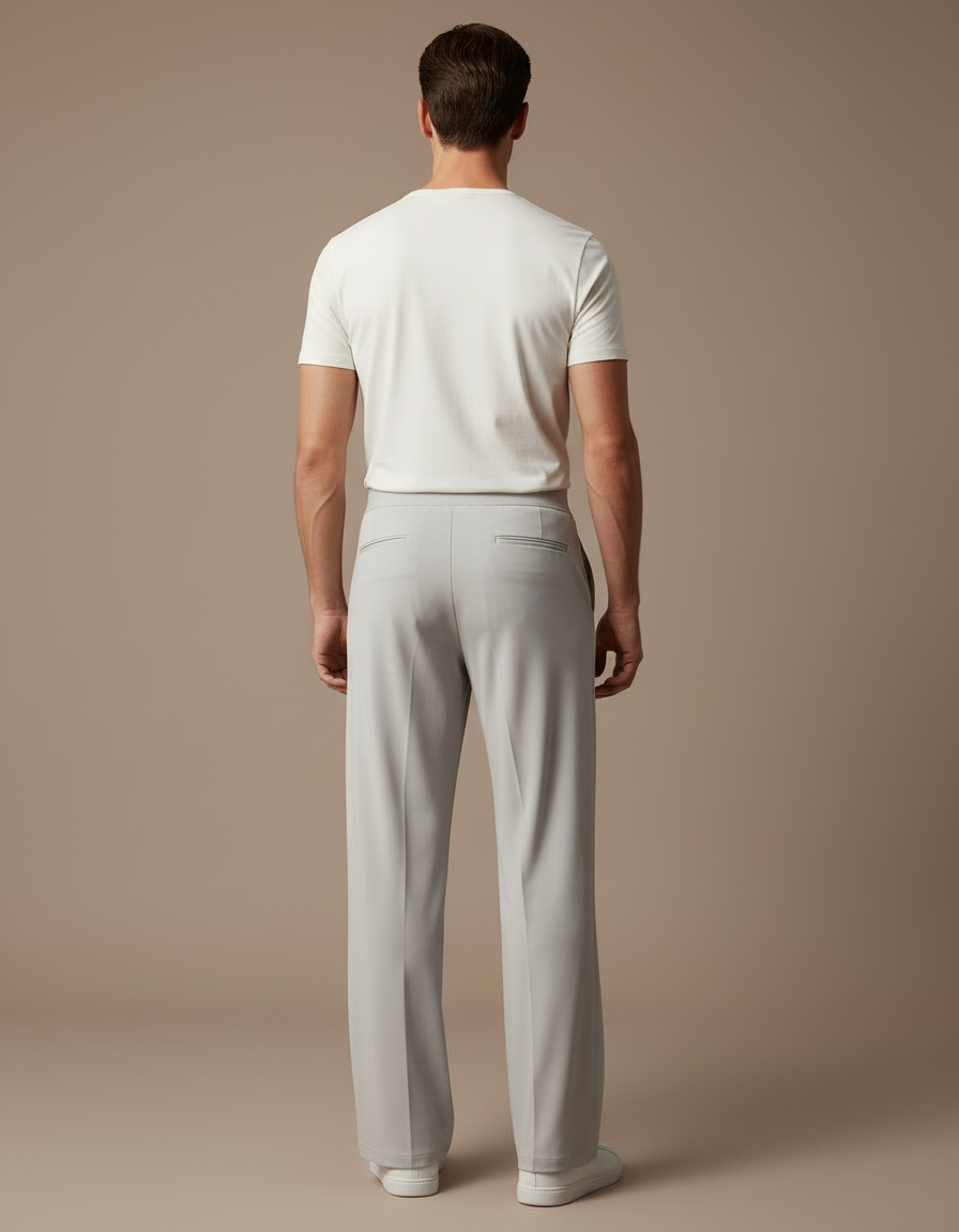 Pantalon Beige Ample Fluide Décontracté Confortable Homme - Gris Viscose - vue 2