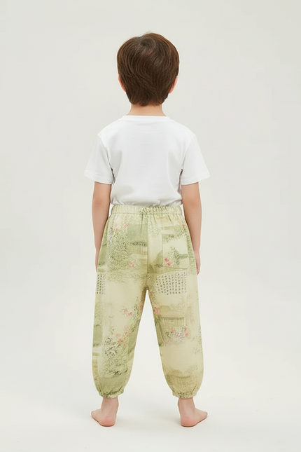 Pantalon Beige Fluide Imprimé Fleuri Ample Enfant - Viscose - vue 2