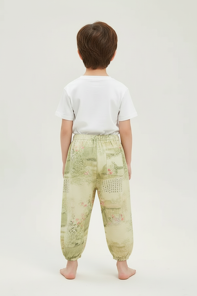 Pantalon Beige Fluide Imprimé Fleuri Ample Enfant - Viscose - vue 2
