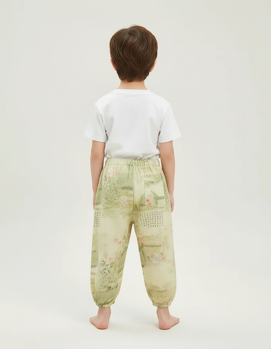 Pantalon Beige Fluide Imprimé Fleuri Ample Enfant - Viscose - vue 2