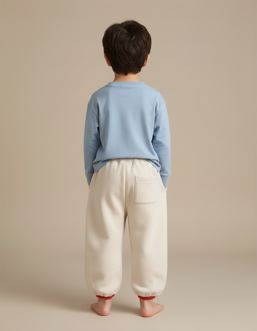 Pantalon Beige Molletonné Imprimé Étoiles Ample Enfant - vue 2