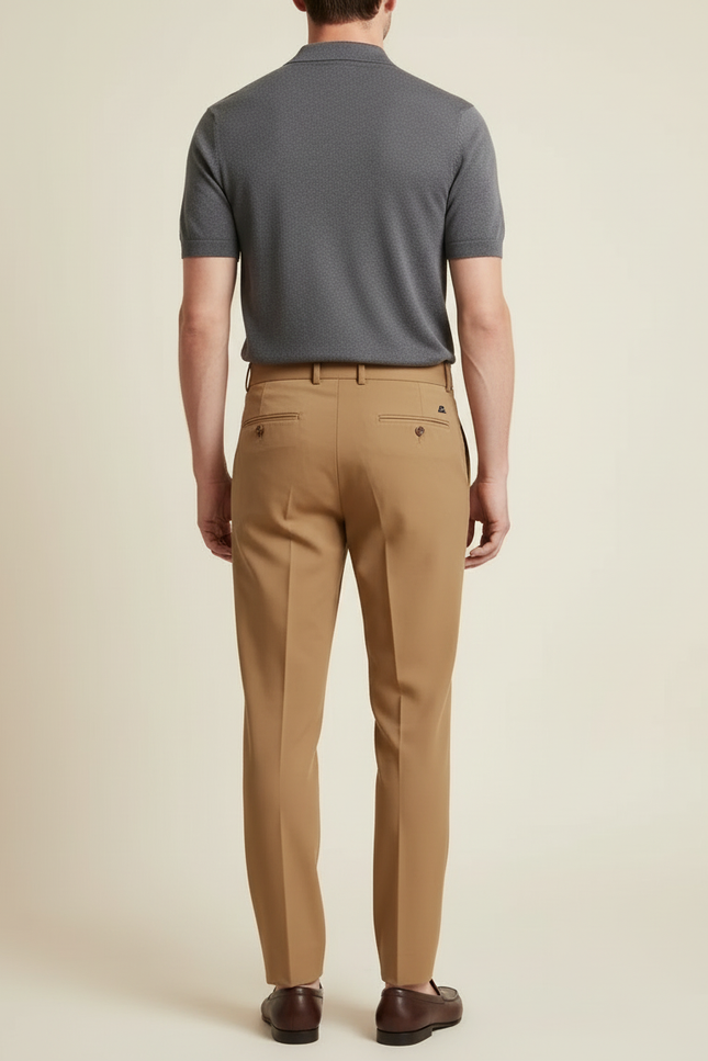 Pantalon Beige Slim Habillé Plissé Taille Haute - Gabardine - vue 2