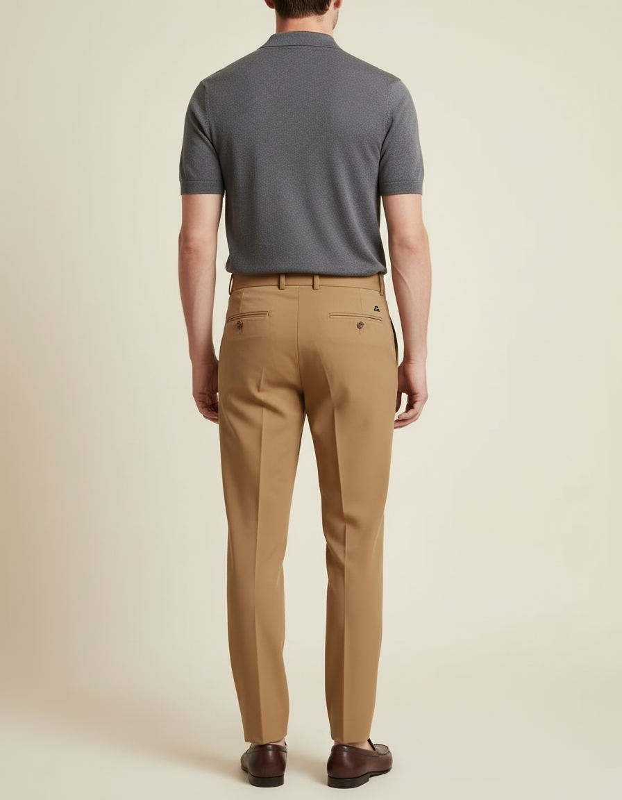 Pantalon Beige Slim Habillé Plissé Taille Haute - Gabardine - vue 2