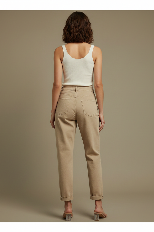 Pantalon Beige Droit Décontracté Taille Haute Femme - Gabardine - vue 2