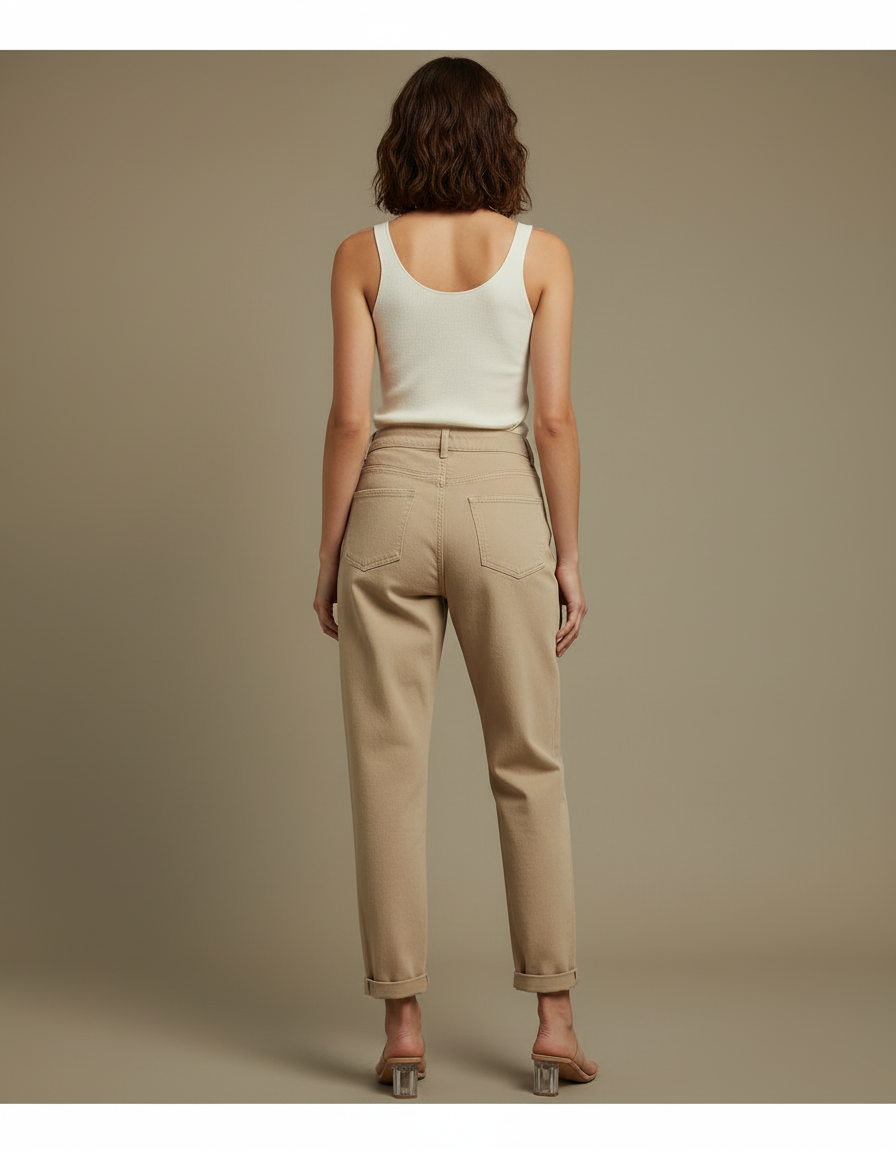 Pantalon Beige Droit Décontracté Taille Haute Femme - Gabardine - vue 2