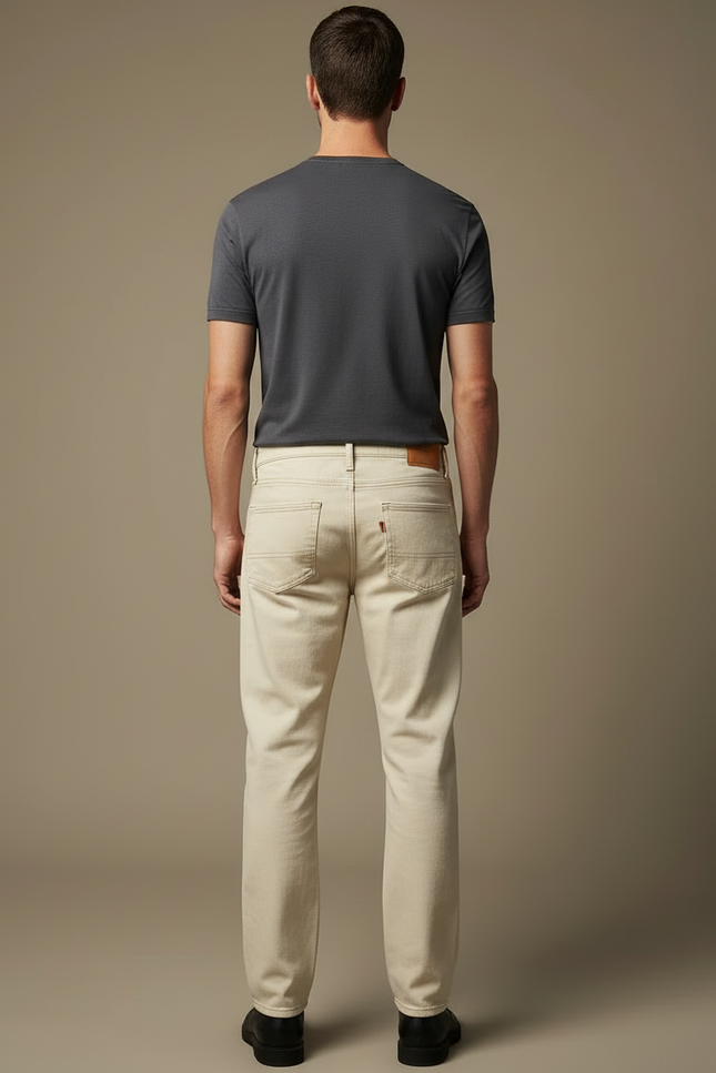 Pantalon Beige Jeans Brodé Homme Tapered Stylé - vue 2