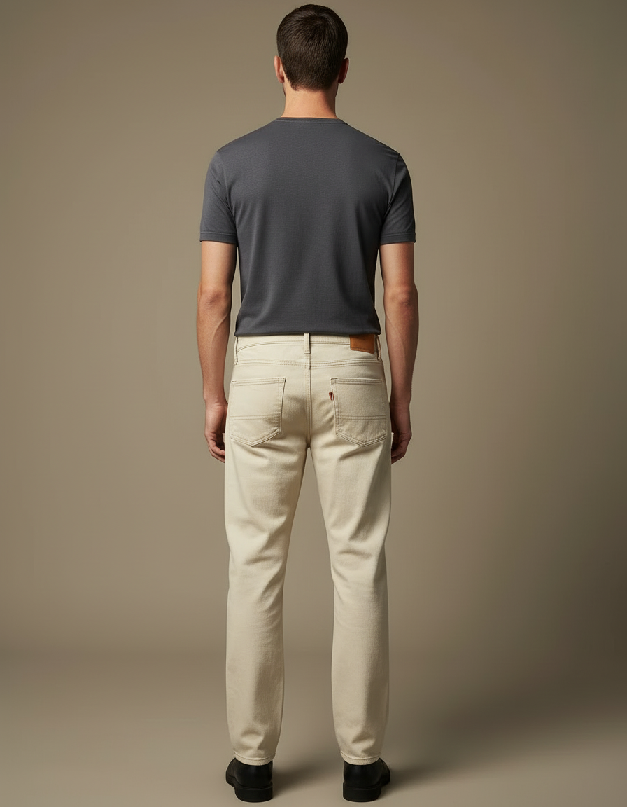Pantalon Beige Jeans Brodé Homme Tapered Stylé - vue 2