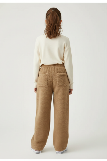 Pantalon Beige Polaire Brodé Ample Décontracté Hiver - Camel Molleton - vue 2