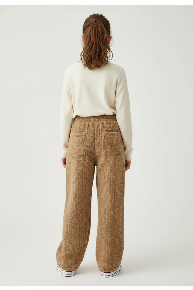 Pantalon Beige Polaire Brodé Ample Décontracté Hiver - Camel Molleton - vue 2