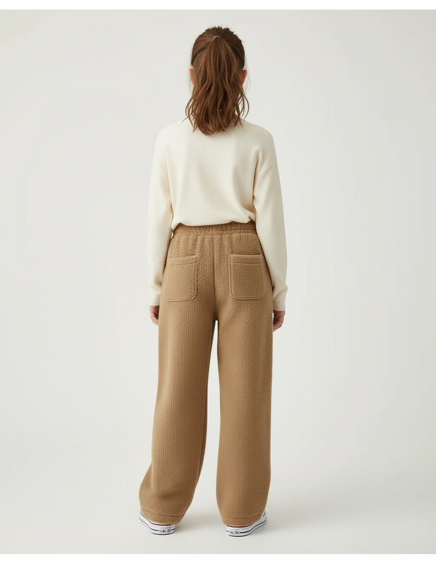 Pantalon Beige Polaire Brodé Ample Décontracté Hiver - Camel Molleton - vue 2