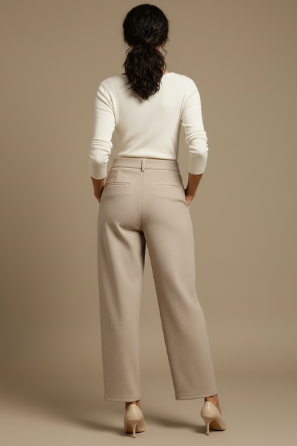 Pantalon Beige Ample Plissé Laine Épais Élégant Femme - Tweed - vue 2