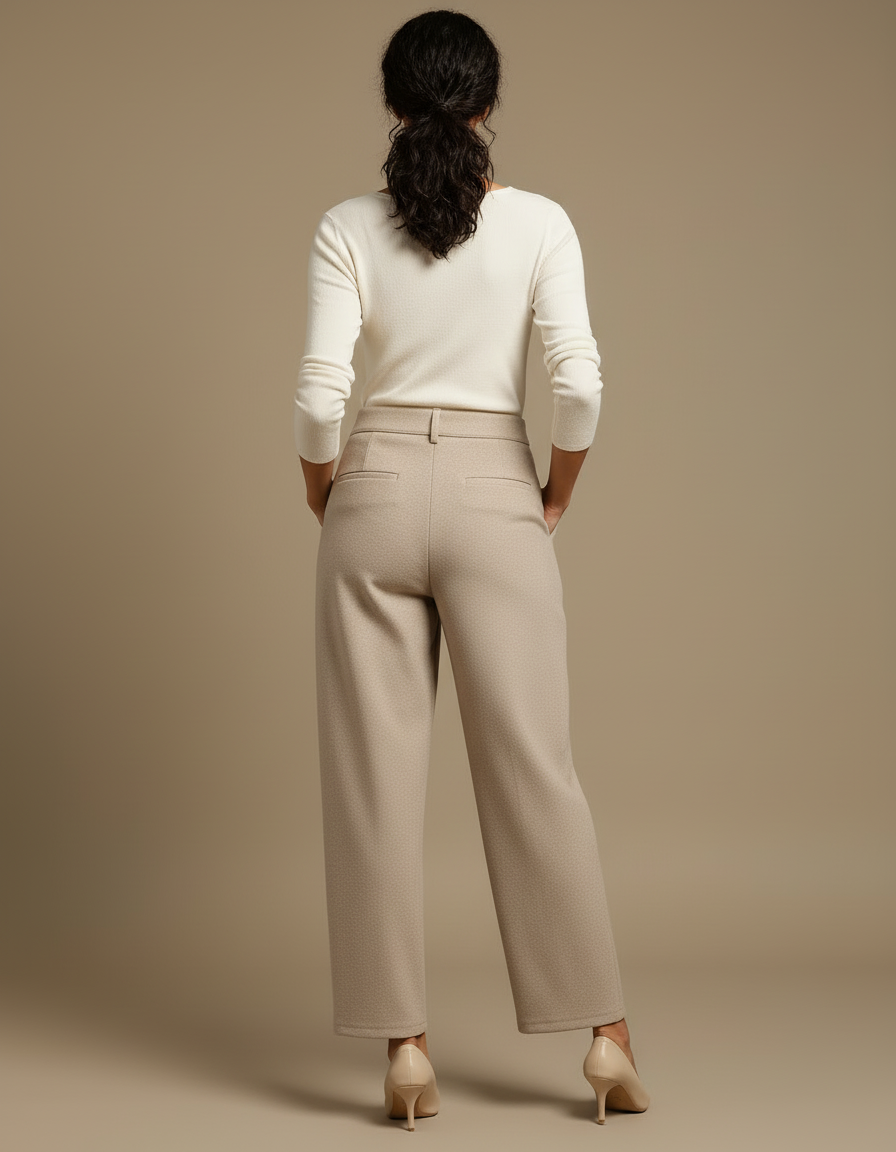 Pantalon Beige Ample Plissé Laine Épais Élégant Femme - Tweed - vue 2