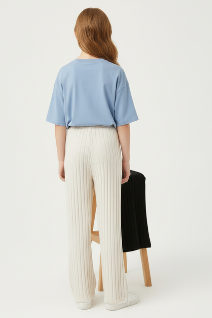 Pantalon Beige Côtelé Ample Décontracté Fille - Maille - vue 2