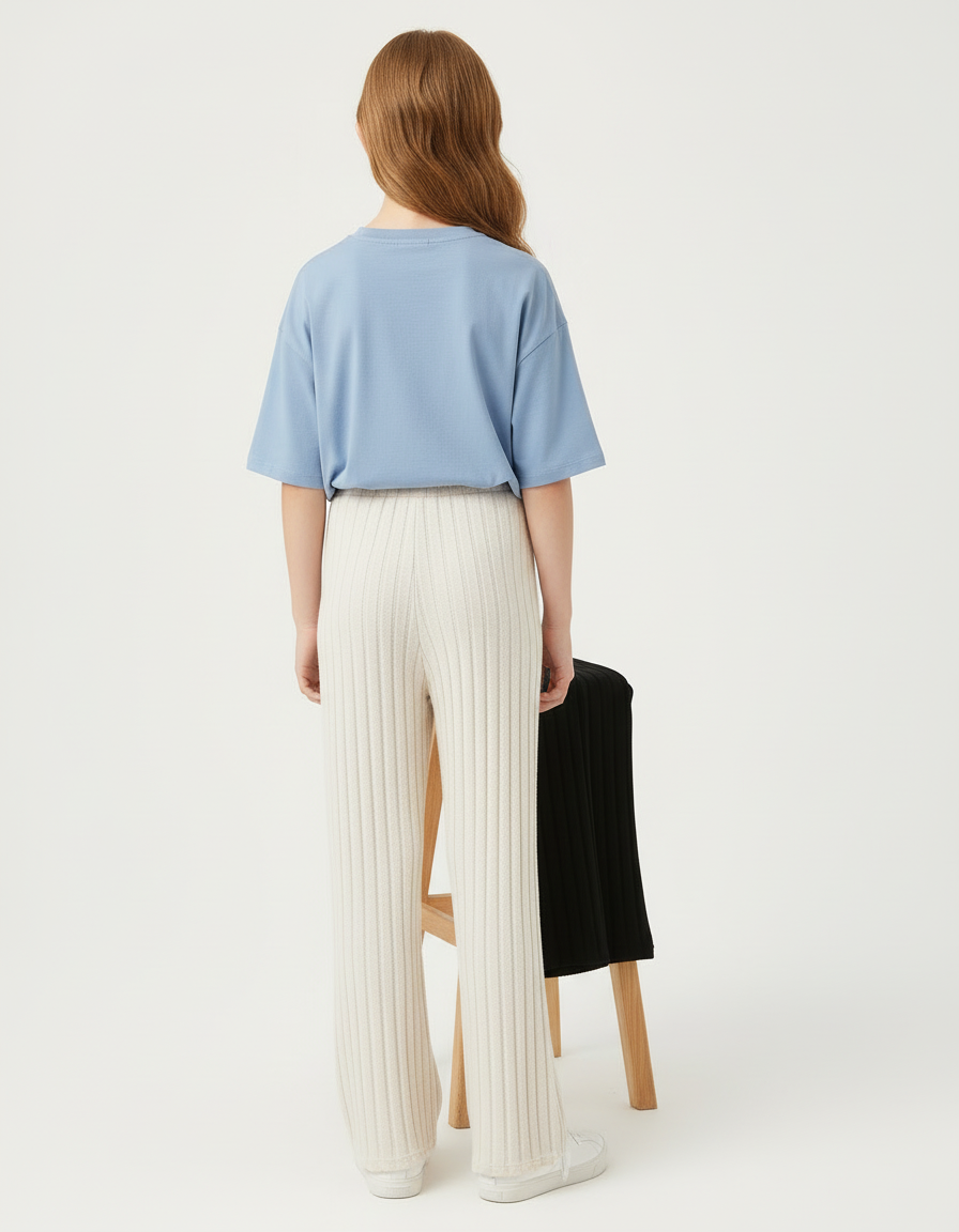 Pantalon Beige Côtelé Ample Décontracté Fille - Maille - vue 2