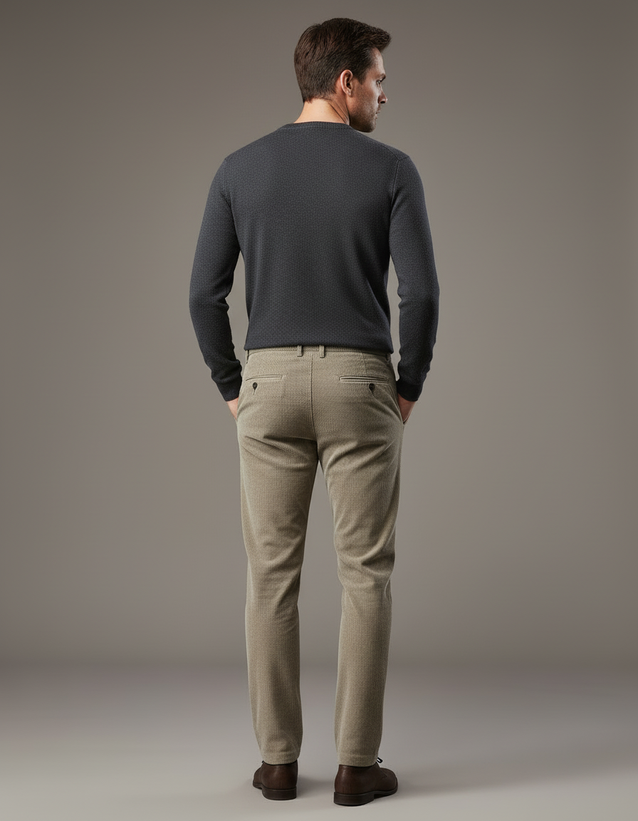 Pantalon Beige Côtelé Décontracté Homme Élégant - Cordé - vue 2