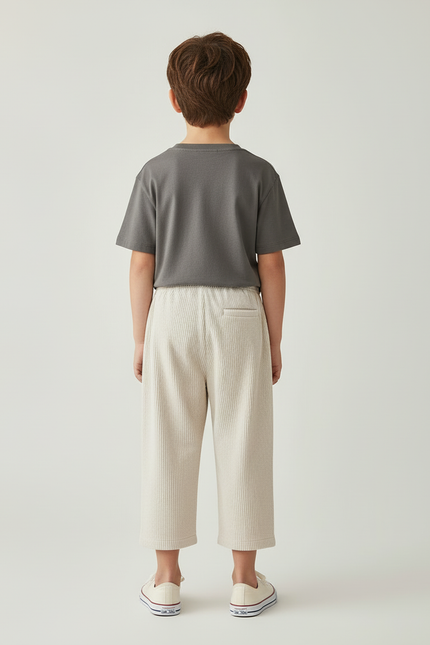 Pantalon Beige Côtelé Ample Enfant Décontracté Cordon - Cordé - vue 2