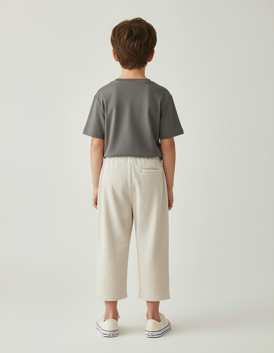 Pantalon Beige Côtelé Ample Enfant Décontracté Cordon - Cordé - vue 2