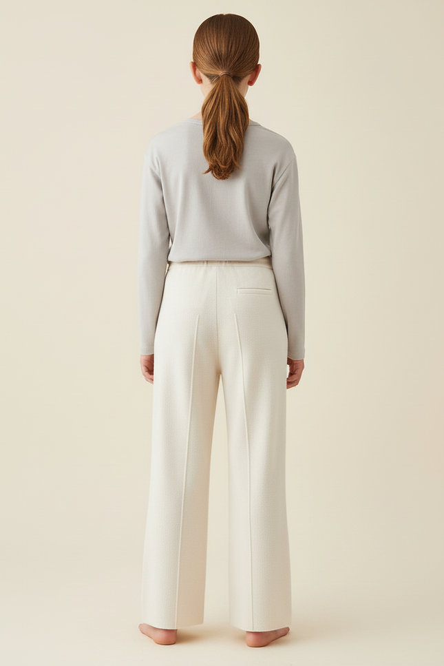 Pantalon Beige Droit Tricoté Laine Doux Confortable - vue 2