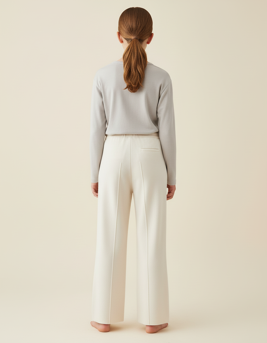 Pantalon Beige Droit Tricoté Laine Doux Confortable - vue 2
