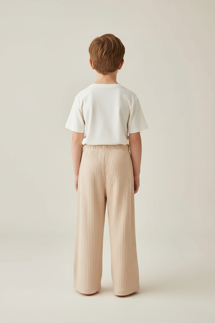 Pantalon Beige Côtelé Droit Ample Enfant Élastique - Maille - vue 2
