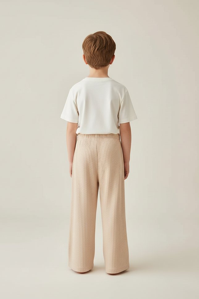 Pantalon Beige Côtelé Droit Ample Enfant Élastique - Maille - vue 2