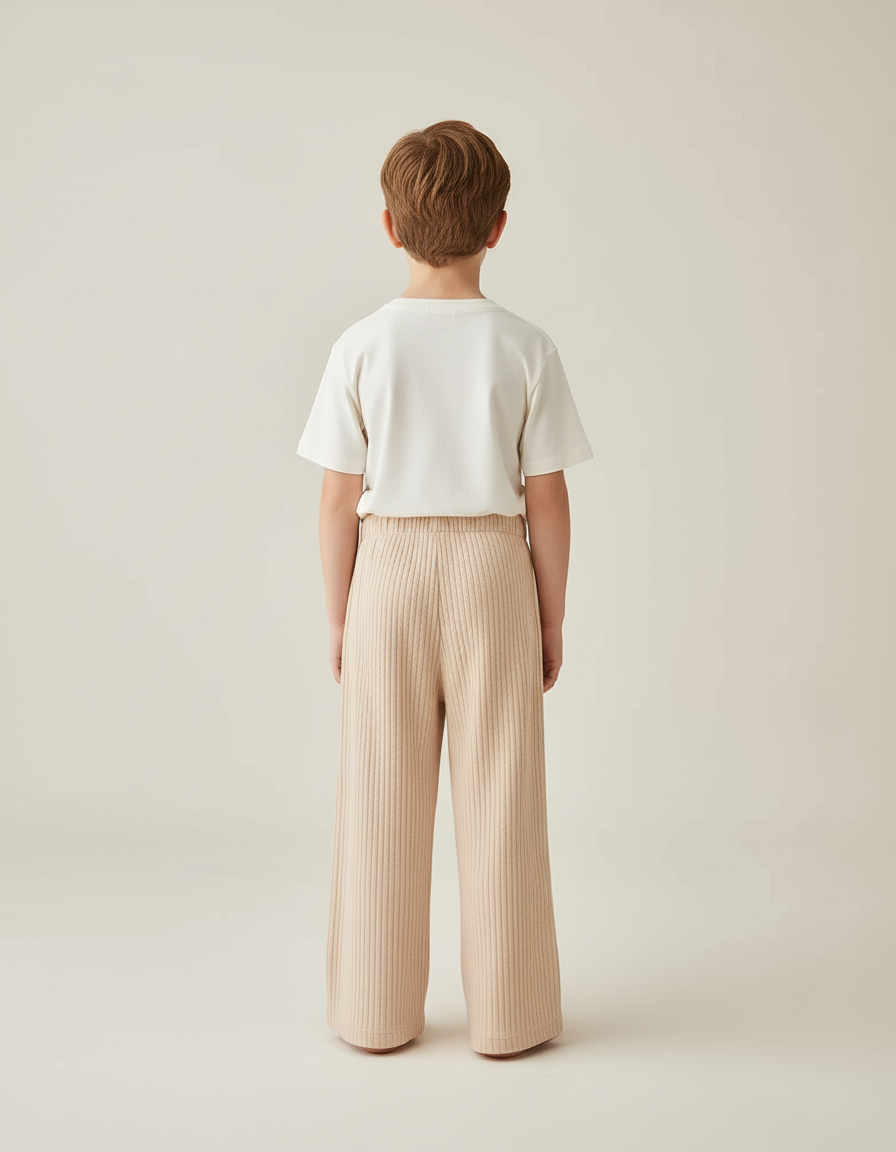 Pantalon Beige Côtelé Droit Ample Enfant Élastique - Maille - vue 2