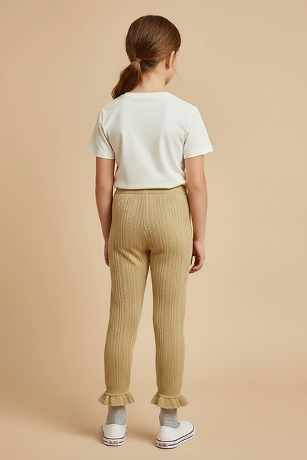 Pantalon Beige Côtelé Tricoté Volants Fille - Maille - vue 2