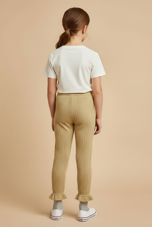 Pantalon Beige Côtelé Tricoté Volants Fille - Maille - vue 2