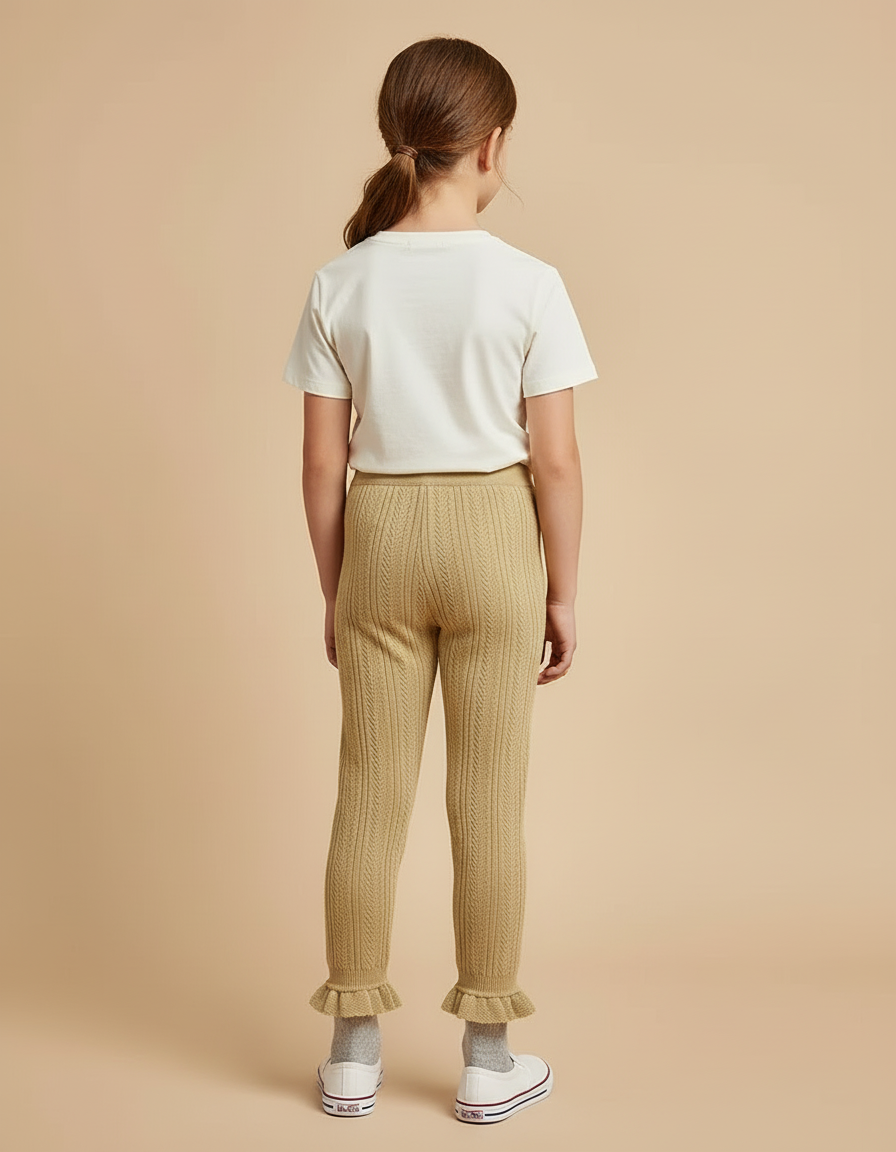 Pantalon Beige Côtelé Tricoté Volants Fille - Maille - vue 2