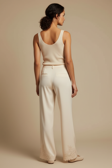 Pantalon Dentelle Beige - Satin - vue 2