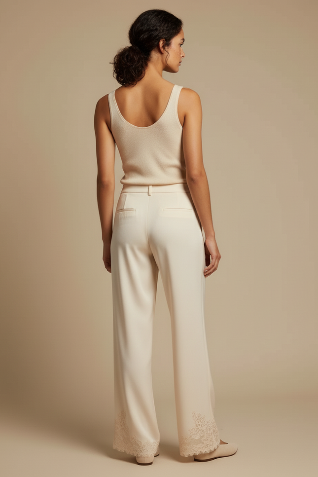 Pantalon Dentelle Beige - Satin - vue 2