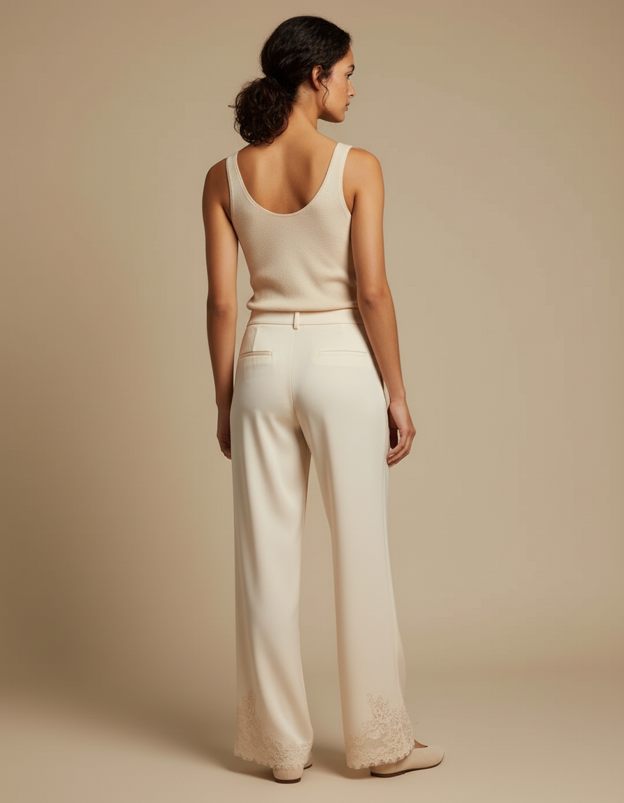 Pantalon Dentelle Beige - Satin - vue 2