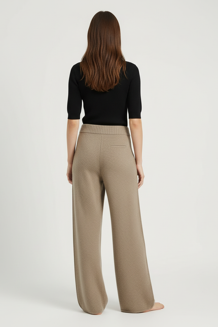 Pantalon Beige Ample Laine Tricoté Confortable Femme - vue 2