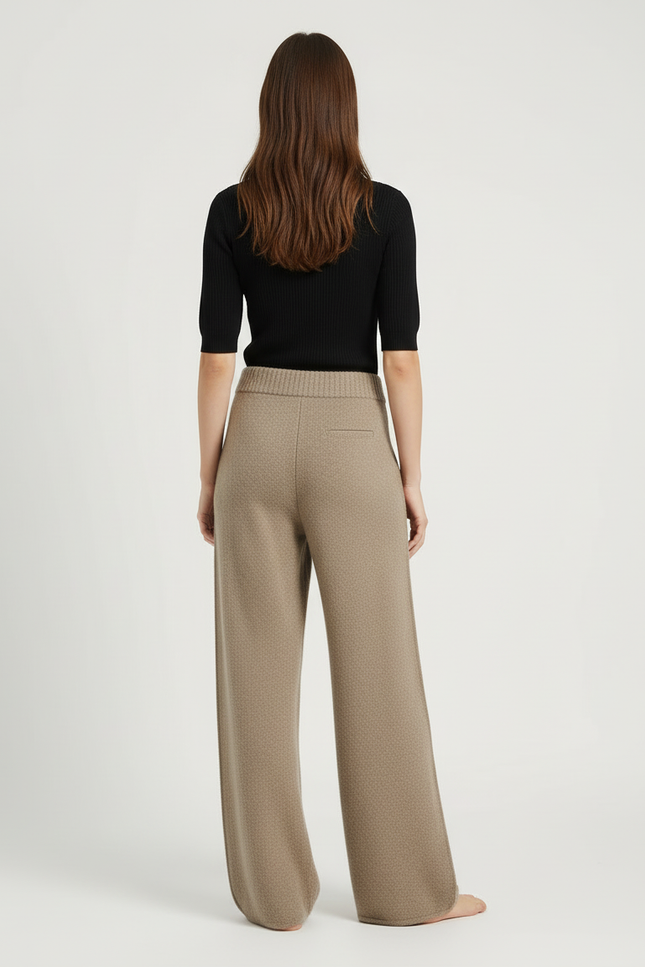 Pantalon Beige Ample Laine Tricoté Confortable Femme - vue 2