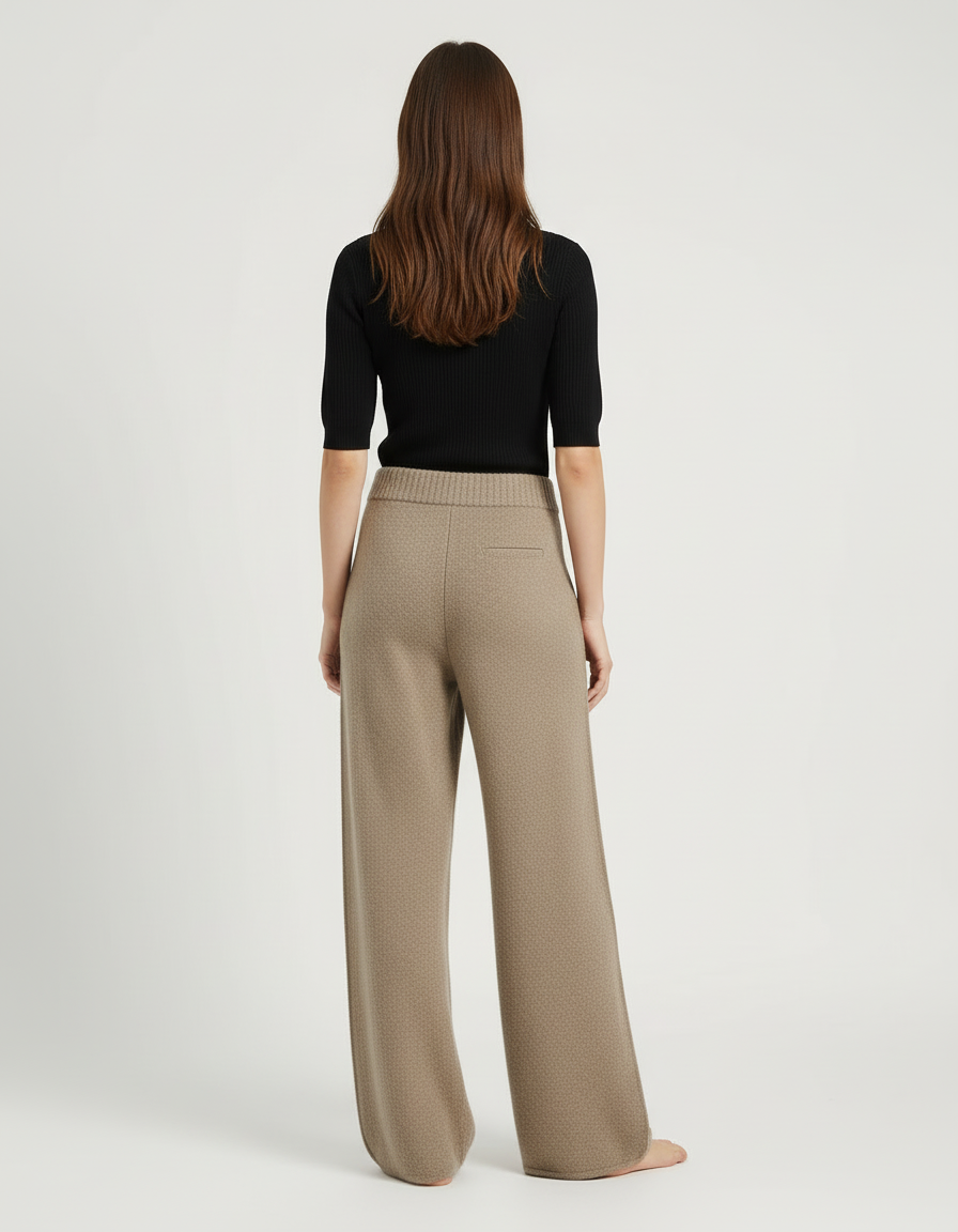 Pantalon Beige Ample Laine Tricoté Confortable Femme - vue 2
