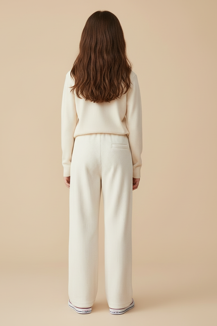 Pantalon Beige Côtelé Ample Décontracté Fille Coeur - Cordé - vue 2