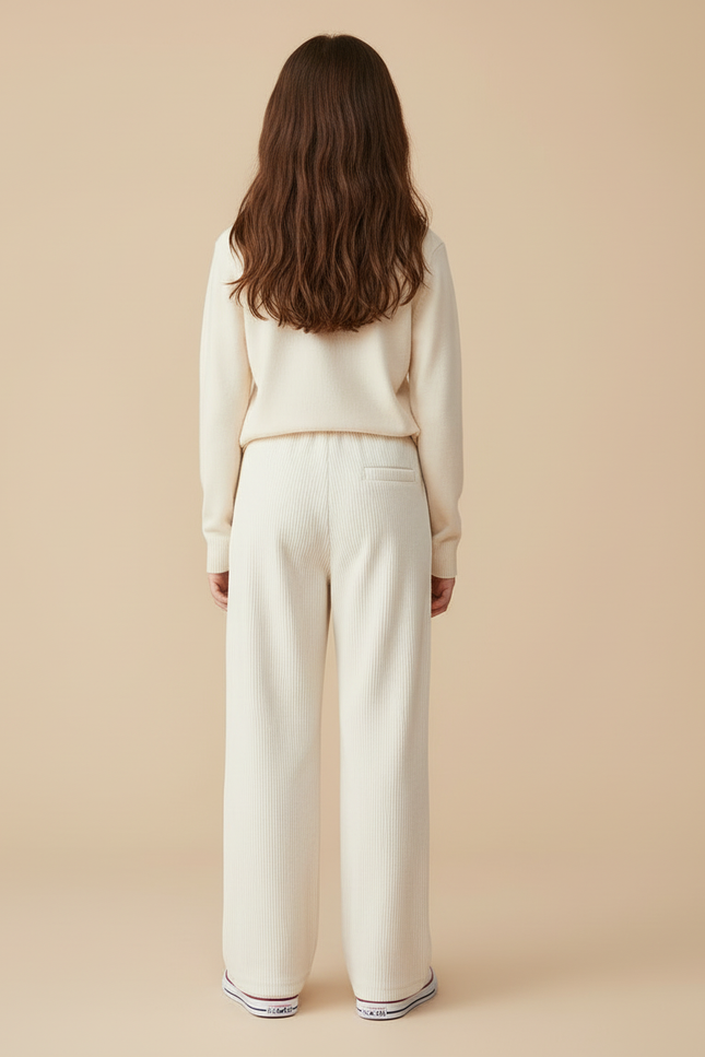 Pantalon Beige Côtelé Ample Décontracté Fille Coeur - Cordé - vue 2
