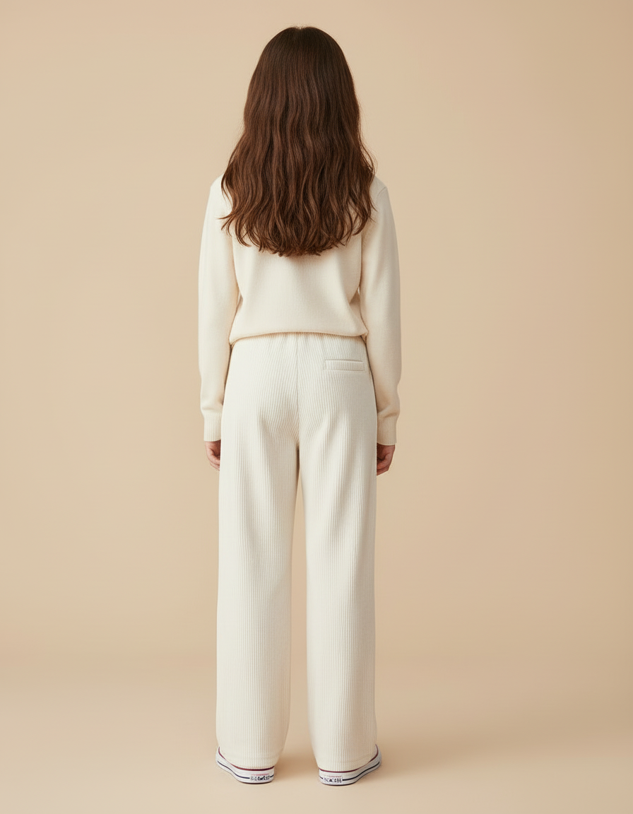 Pantalon Beige Côtelé Ample Décontracté Fille Coeur - Cordé - vue 2