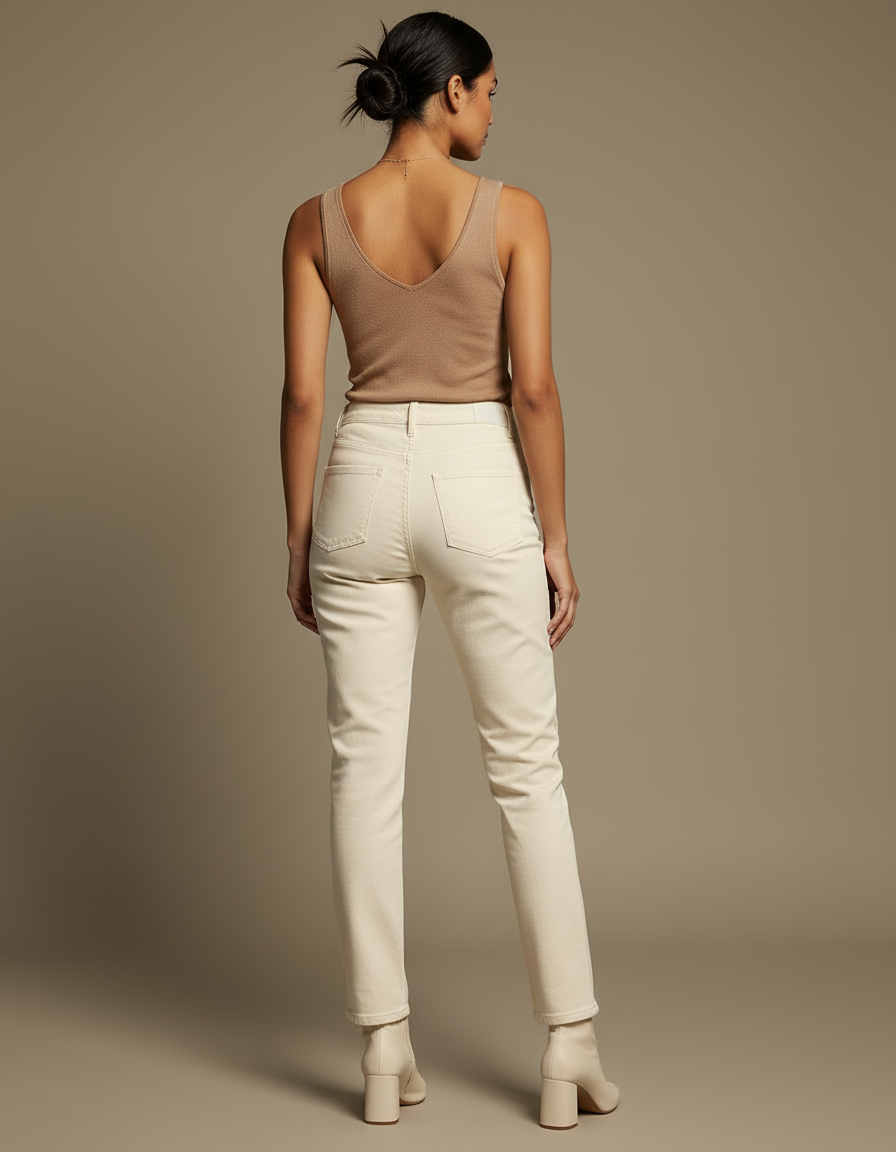 Pantalon Beige Écru Droit Décontracté Femme - Jean - vue 2