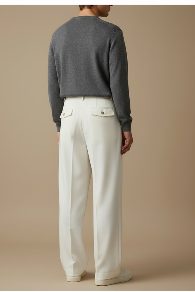 Pantalon Beige Ample Plissé Décontracté Homme Élégant - Blanc Gabardine - vue 2