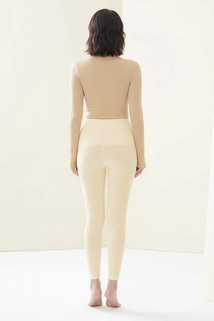 Pantalon Beige Côtelé Thermique Confortable Sans Couture - Maille - vue 2