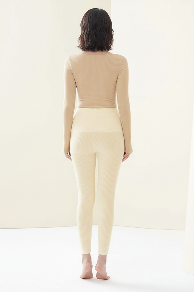 Pantalon Beige Côtelé Thermique Confortable Sans Couture - Maille - vue 2