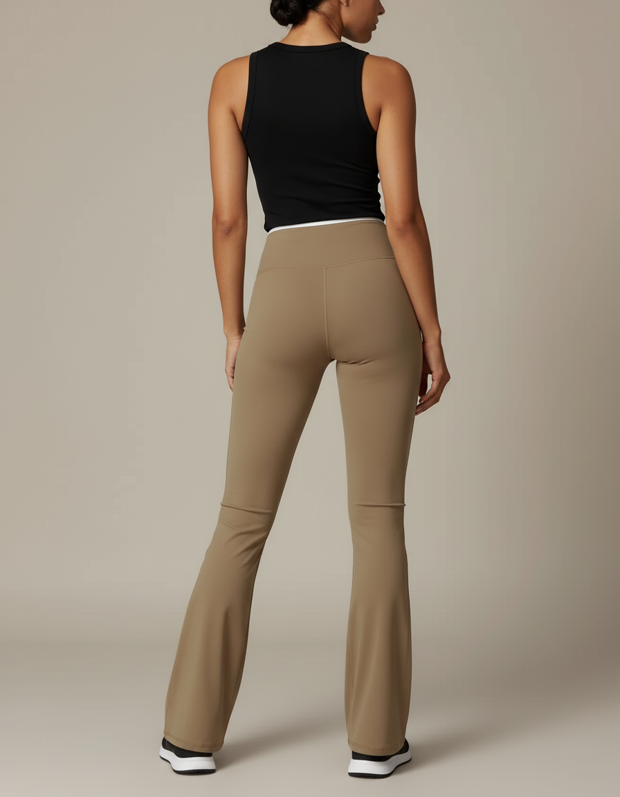 Pantalon Beige Évasé Taille Haute Yoga Sport - Polyester - vue 2