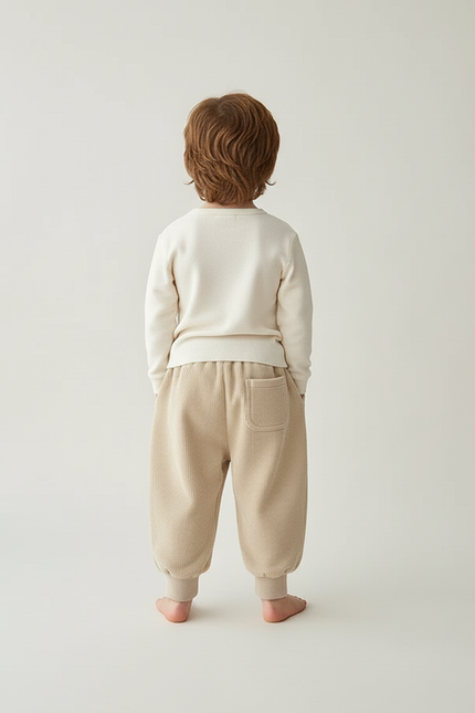Pantalon Beige Côtelé Ample Doux Élastique Garçon - Cordé - vue 2