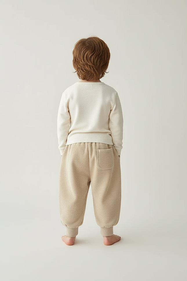 Pantalon Beige Côtelé Ample Doux Élastique Garçon - Cordé - vue 2